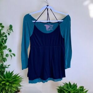 Free People Teal and Navy Tunic Top